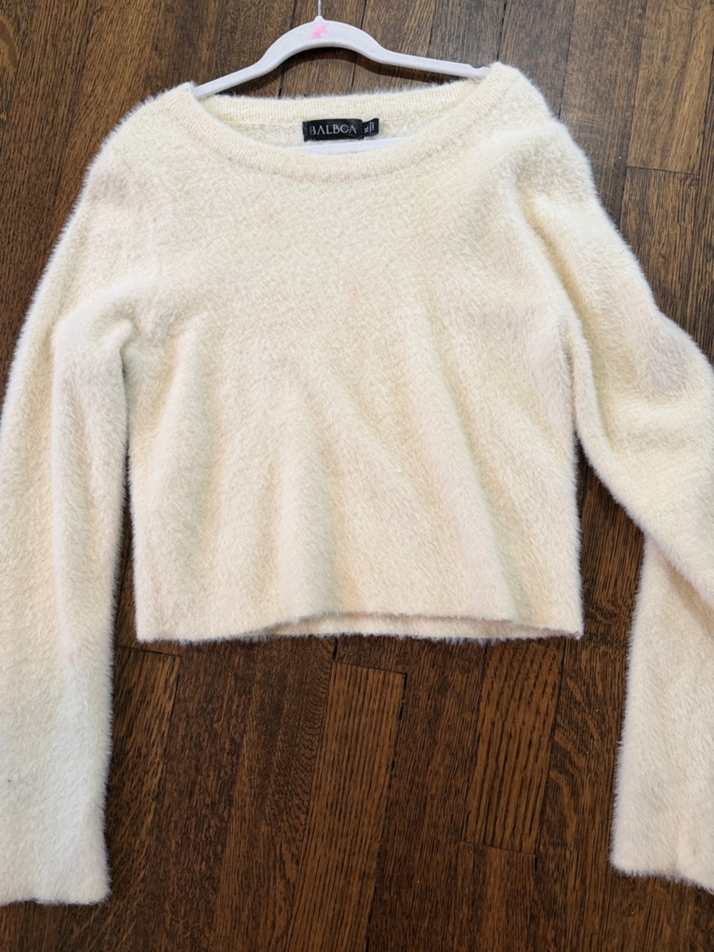 Balboa Girls' Cream Fuzzy Long-Sleeve Sweater Top
